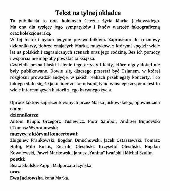 Marek Jackowski - pięciolinia życia