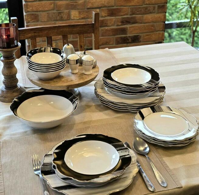 Talerze 28el białe środki szare 269zl