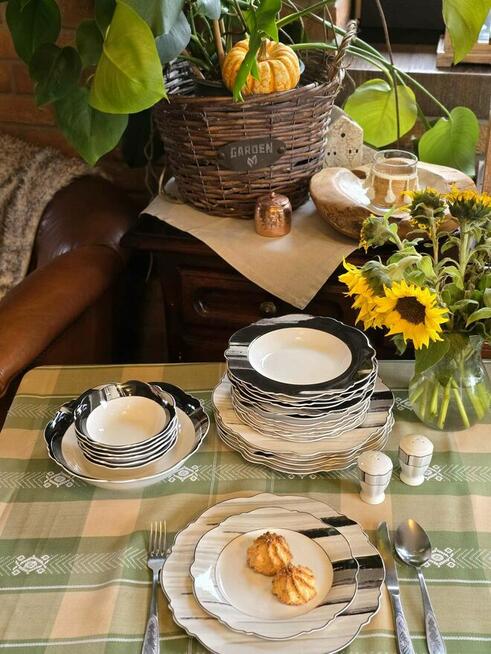 Talerze 28el białe środki szare 269zl