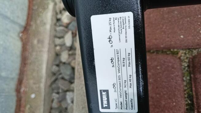 Bagażnik Thule Velocompact 927 hak 7pin adapter13 st.bdb