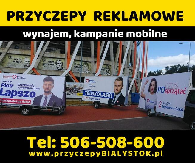 Reklama mobilna wynajem przyczep reklamowych Białystok