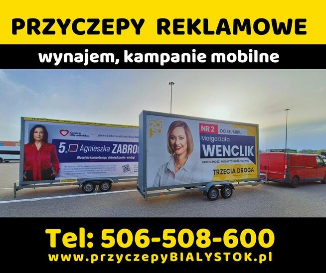 Reklama mobilna wynajem przyczep reklamowych Białystok