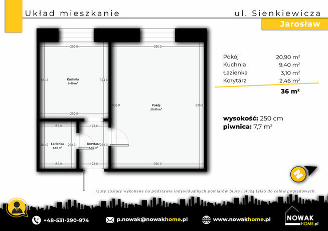 Jarosław|Sienkiewicza |36 m² |Kawalerka| centrum| duża piwni