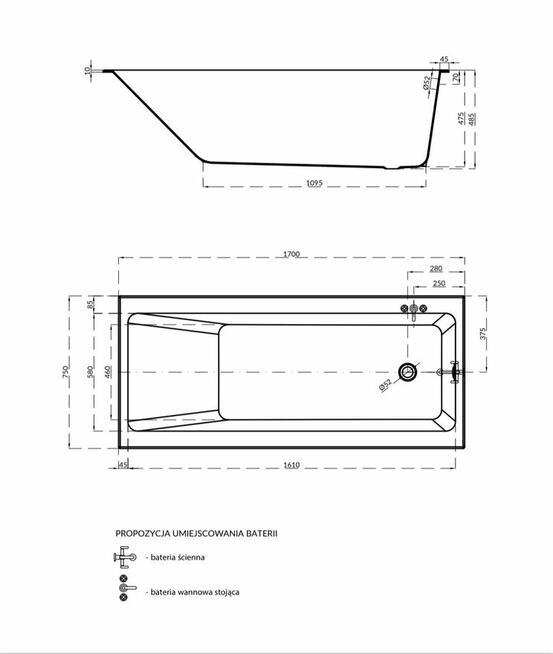 Nowa wanna do zabudowy Ceresanit Crea 170x75