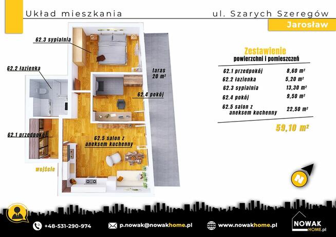 Wysoki Standard| 2 Sypialnie|59m2| Jarosław| Szarych Szeregó