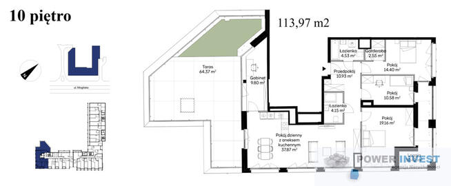 Widokowy apartament, 10 piętro z dużym tarasem