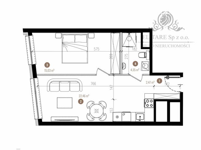 Apartament 44,31m2 ,2 pok. w stanie deweloperskim/Stare Miasto