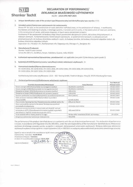 Geotkanina 35/35kN POLIPROPYLENOWA 525cm. 5,25m. Drogowa