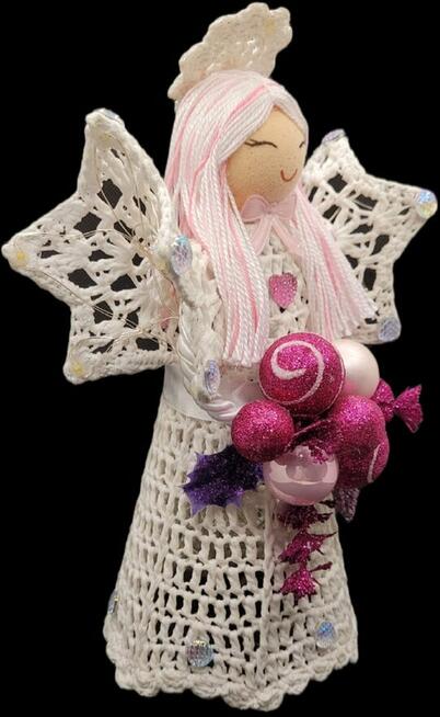 Świąteczny Anioł 24cm ręcznie wykonany podświetlany