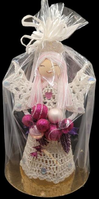 Świąteczny Anioł 24cm ręcznie wykonany podświetlany