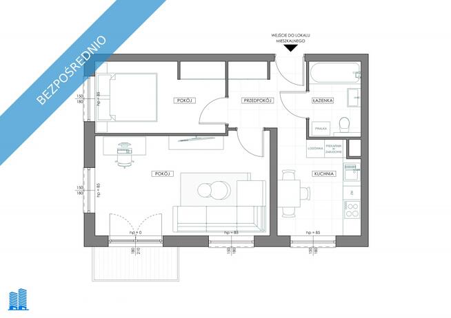 Komfortowe 2-pokojowe mieszkanie z osobną kuchnią.