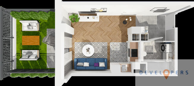 Kawalerka z orgódkiem na wysokim parterze