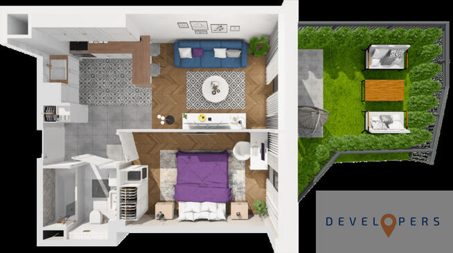 Parter z ogródkiem I 2 pokoje w nowym budownictwie