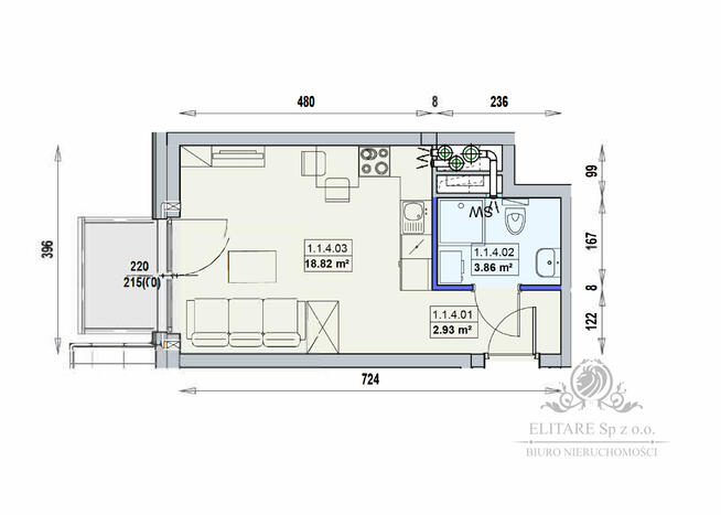 Mieszkanie 25,61m2 + balkon,1 pok. obok, nowe/ Dworca Główengo