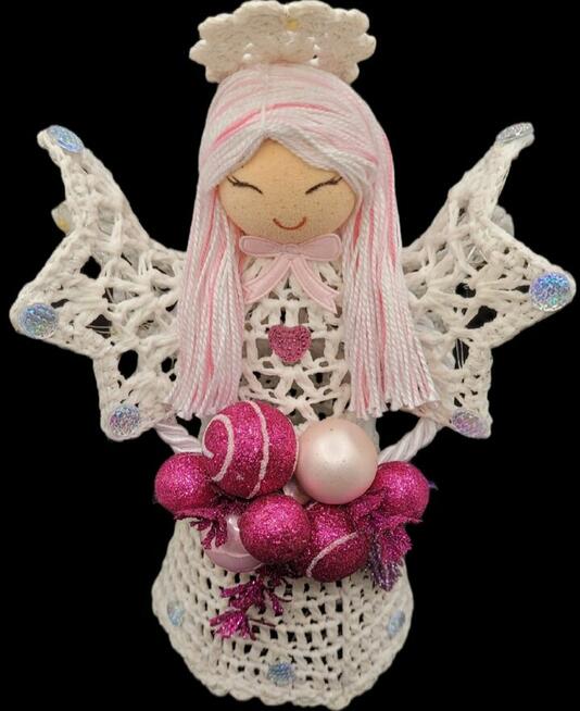 Świąteczny Anioł 24cm ręcznie wykonany podświetlany