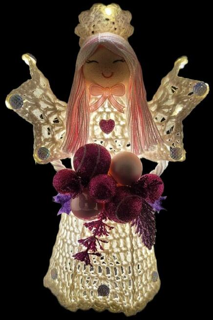 Świąteczny Anioł 24cm ręcznie wykonany podświetlany