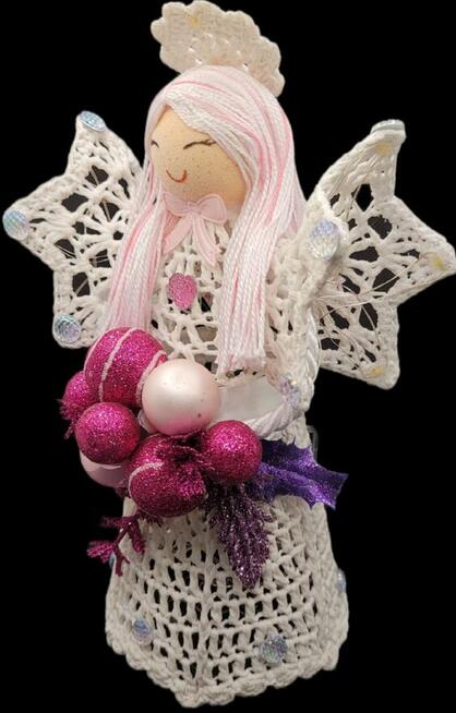 Świąteczny Anioł 24cm ręcznie wykonany podświetlany