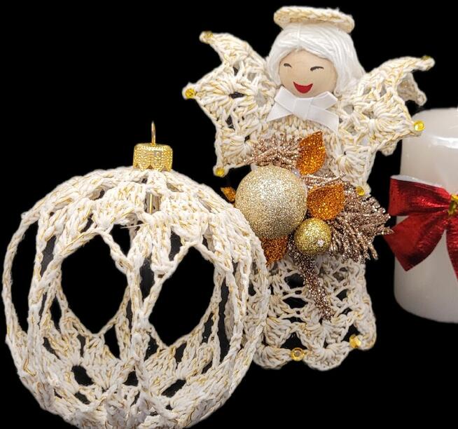 Świąteczny zestaw ręcznie wykonany-Aniołek z bombką