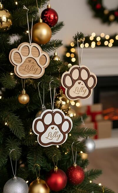 Świąteczna Bombka - Łapka z imieniem pieska