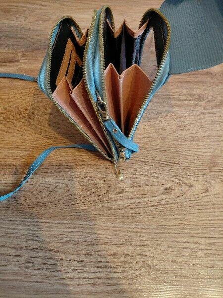 Torebka etui na telefon z kieszonkami turkusowa, praktyczna