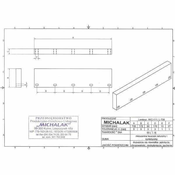 lemiesz gumowy pługu do śniegu 735x175x50 Schmidt
