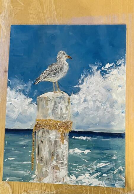 „Mewa na krawędzi morskiego wiatru” — Oryginalny obraz olejn