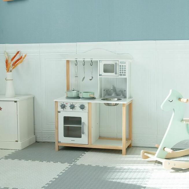Drewniana piękna kuchnia dla dzieci z mikrofalówką nowa