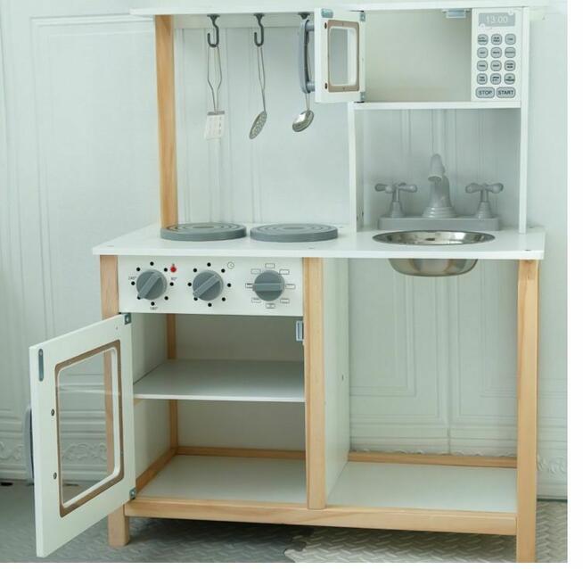 Drewniana piękna kuchnia dla dzieci z mikrofalówką nowa