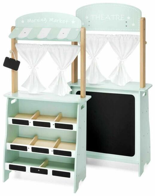 Duży drewniany sklep stragan z warzywami owocami dla dzieci