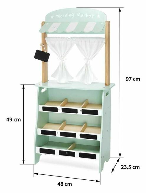 Duży drewniany sklep stragan z warzywami owocami dla dzieci