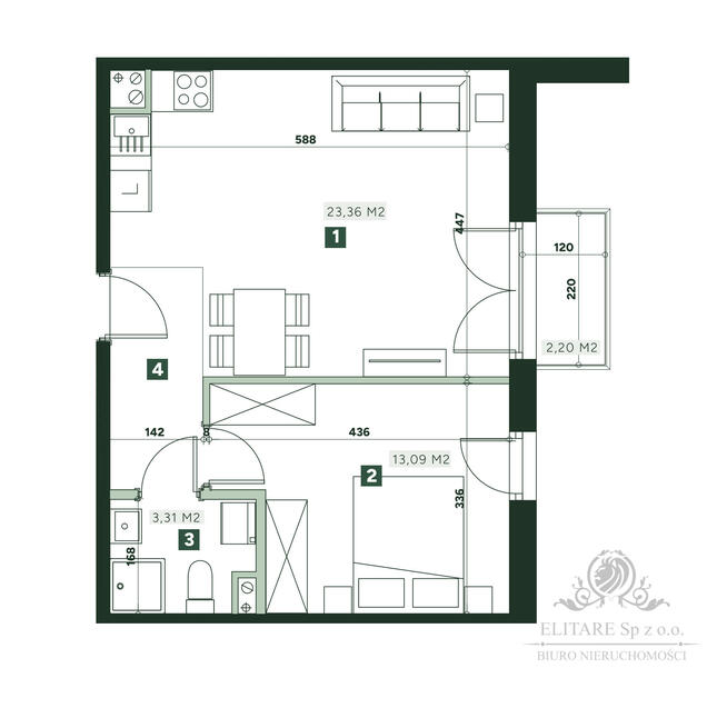 Mieszkanie 2 pok. 44,13m2 z balkonem, winda, mp naziemne/Żerniki
