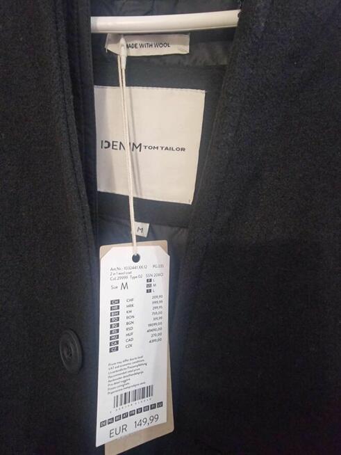 Płaszcz wełniany męski TOM TAILOR DENIM z kapturem rozm. M