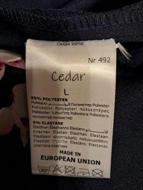 Sukienka granatowa z narzutką w kwiaty, „Cedar”, rozm. L