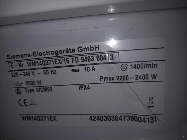 Siemens IQ500 WM14q371EX WCM62 1400/min uszkodzony bęben