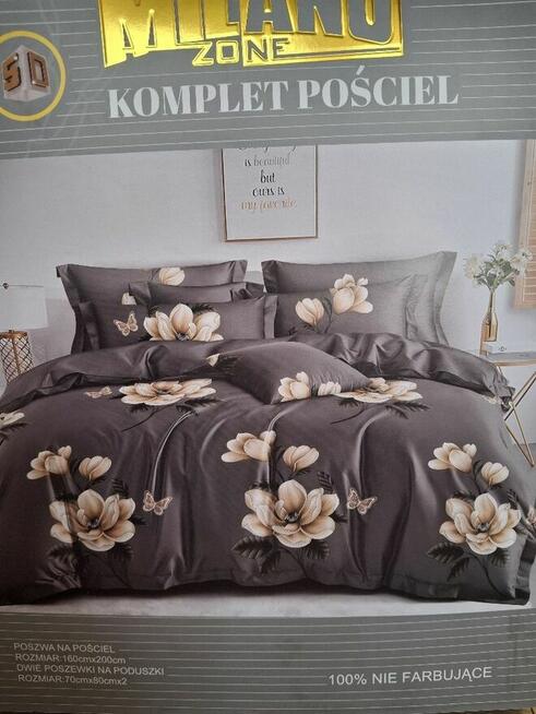 Nowa pościel szarą w kwiaty 160x200