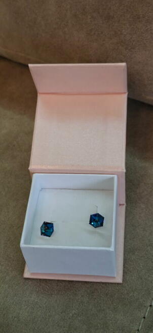 Kolczyki nowe srebrne kostki Bermuda Blue