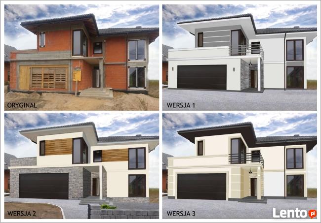 Projekt elewacji budynku domu Wizualizacja na zdjeciu