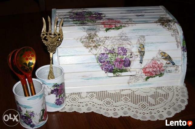 Chlebak drewniany zdobiony decoupage