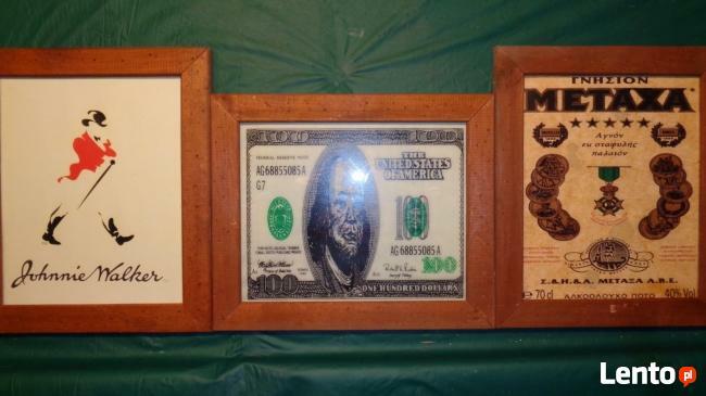 Sprzedam barową kolekcję obrazków w drewnianych ramkach