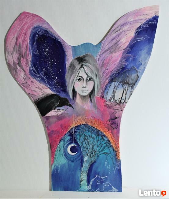 Obraz malowany na drewnie ANIOŁ MAGICZNY artystki A.Laube