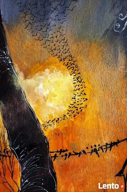 "ANIOŁ WĘDROWNYCH PTAKÓW" obraz namalowany na drewnie