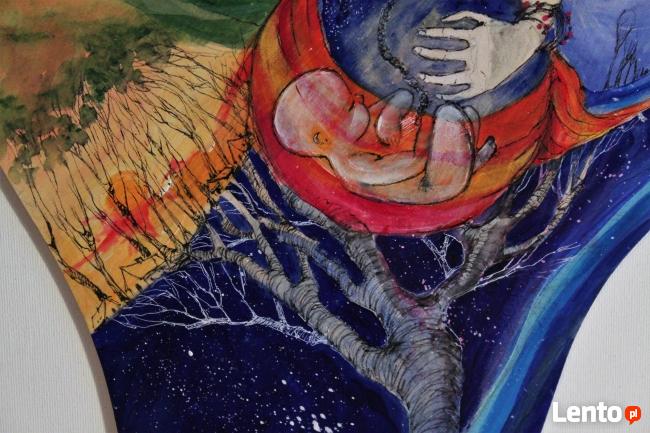 Anioł malowany na drewnie "ANIOŁ DOULI" artystki A. Laube