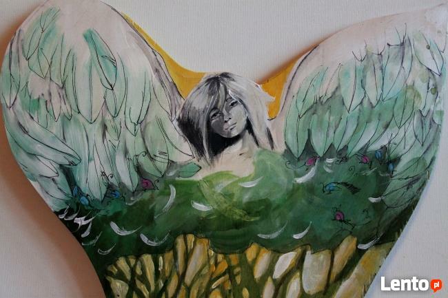 Obraz na drewnie "ANIOŁ PIERZASTY" artystki Adriany Laube