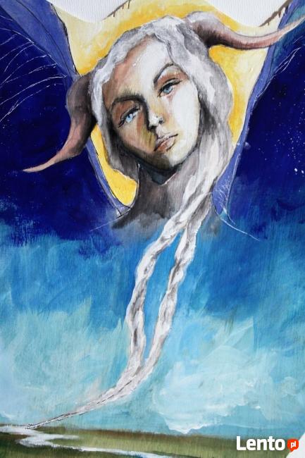 Anioł malowany na drewnie "ANIOŁ ZIEMI" artystki A. Laube