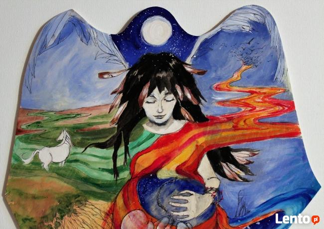 Anioł malowany na drewnie "ANIOŁ DOULI" artystki A. Laube