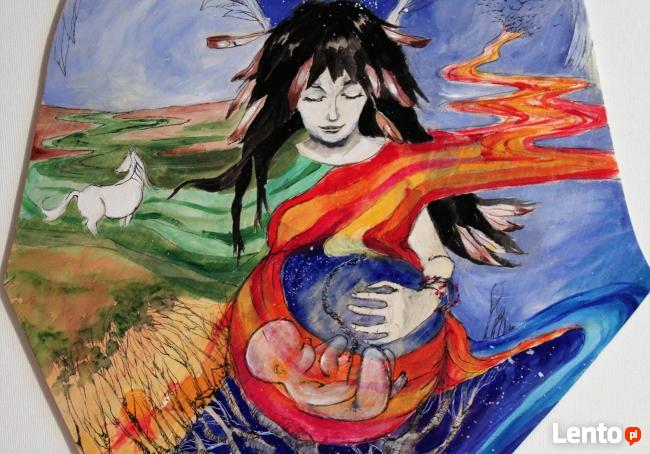 Anioł malowany na drewnie "ANIOŁ DOULI" artystki A. Laube