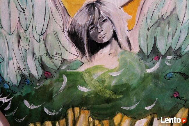 Obraz na drewnie "ANIOŁ PIERZASTY" artystki Adriany Laube