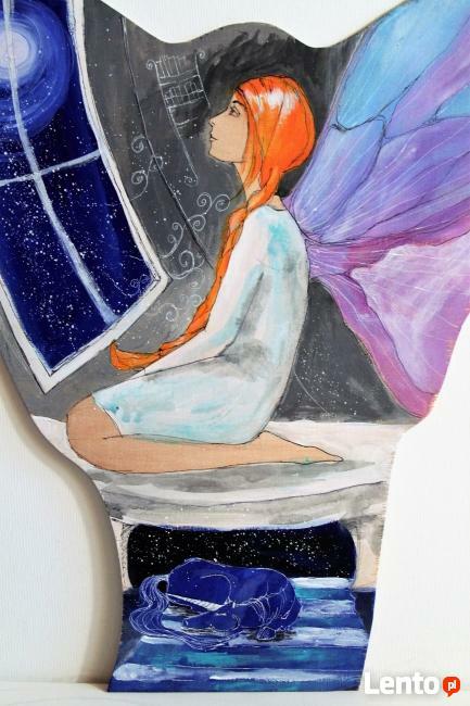 Anioł obraz na drewnie "ANIOŁ MARZEŃ" artystki A. Laube