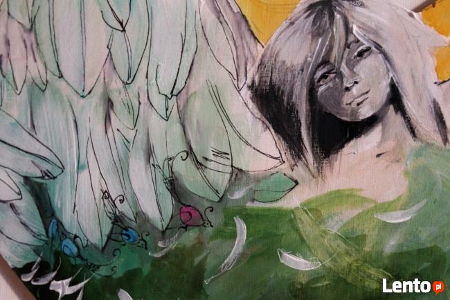 Obraz na drewnie "ANIOŁ PIERZASTY" artystki Adriany Laube