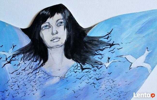 Anioł malowany akrylami na drewnie "ANIOŁ GŁĘBI OCEANU"